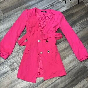 Express Hot Pink Double-Breasted Belted Trench Coat